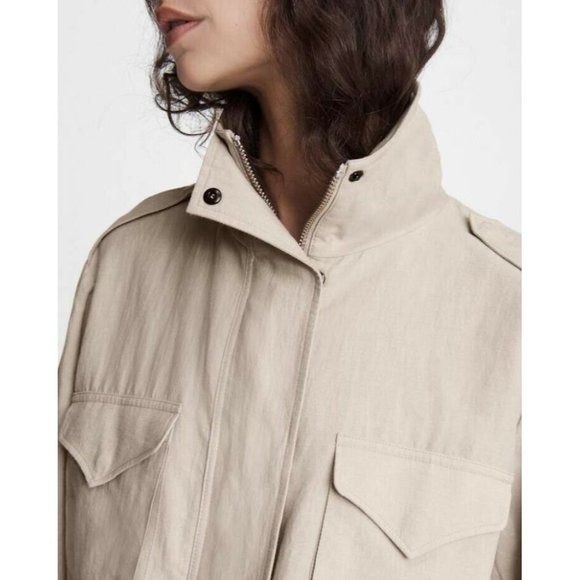 Rag & Bone Cropped Field M65 Jacket Khaki Beige Linen Snaps S NWOT $395 - Picture 4 of 8